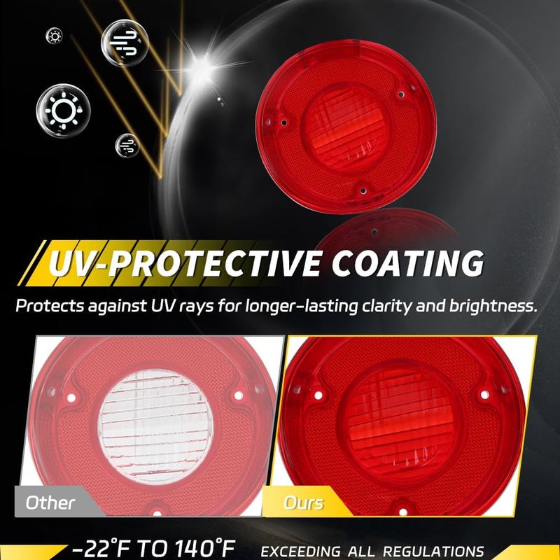 VYNTRAL Rear Tail Light Back Up Lens Compatible for Chevelle Malibu SS 1972, [DOT Certified] Rear Bumper Reflector Light Lens [No Bulbs], OEM Part #CH-TL-72, CH-BL-72, 4 PCS, Red Lens - Image 2